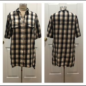 Zara Plaid Button Down Tunic/mini Dress